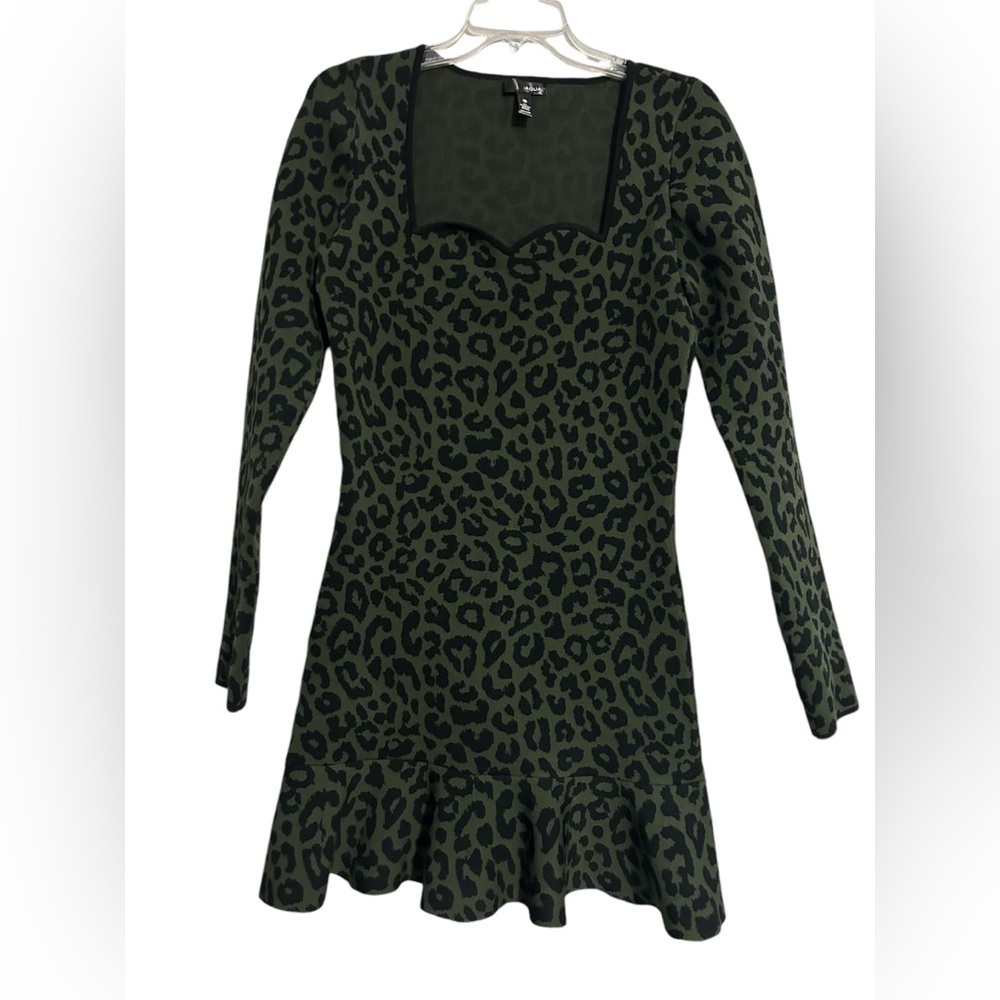 AQUA Women's Green Black Jacquard Leopard Bodycon Dress Size Medium NWT - Picture 2 of 10